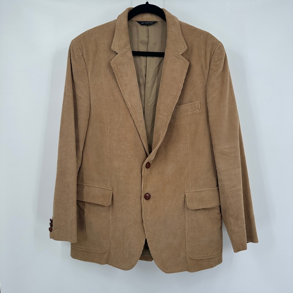 Vintage Mens Corduroy Blazer Jacket Tan Brown 42R Academia‎ Preppy Old Money Ivy